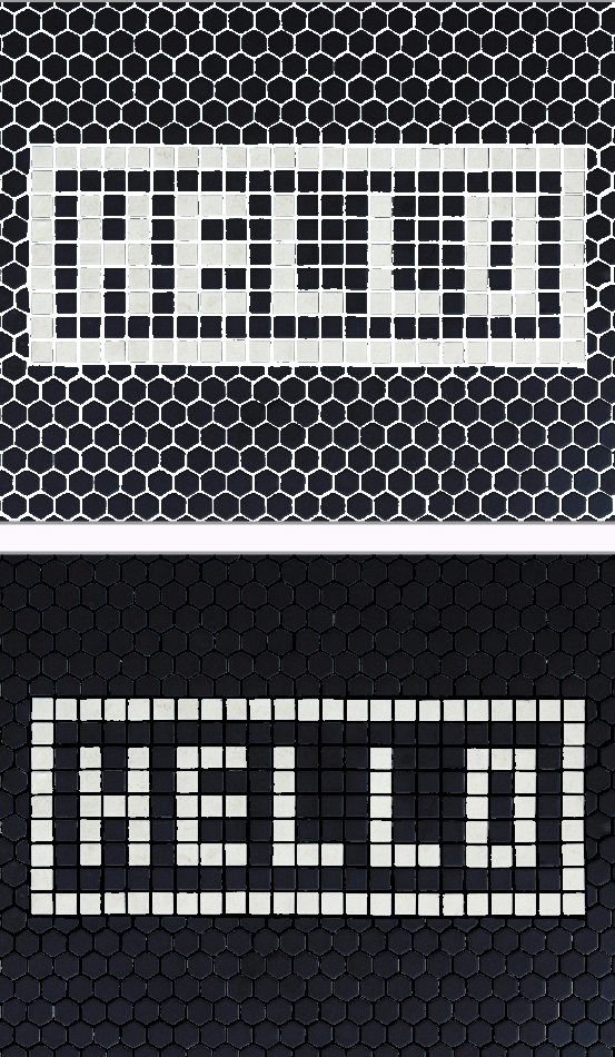 Groutr hex tile comparison showing white vs black grout on the same tile